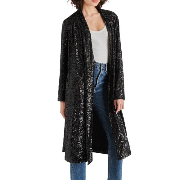 BB DAKOTA Sz M Black Showstopper Sequin Duster - Picture 2 of 12